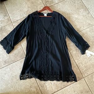 NWT sz large La Blanca black crochet hem coverup
